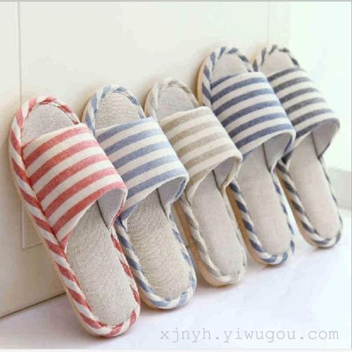 Fuzhuo Bird Korean Style Couple Linen Slippers Indoor Non-Slip Thick-Soled Cotton Slippers Yiwu Daily Necessities Wholesale