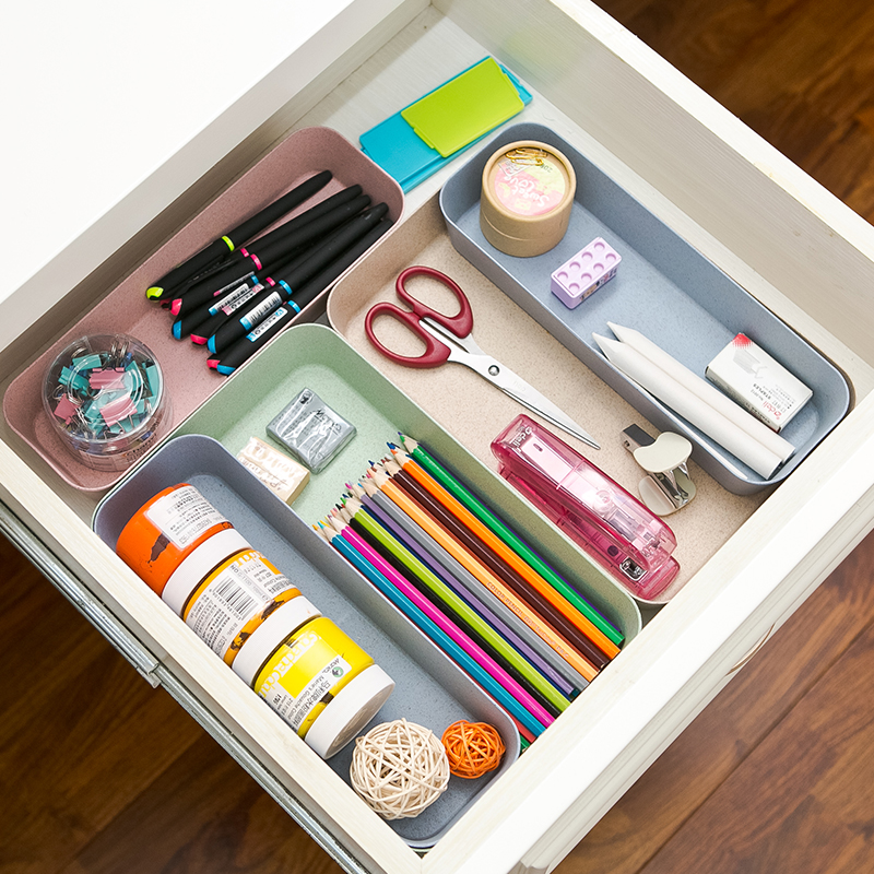 环保小麦秸秆抽屉分隔收纳盒桌面分格收纳整理盒杂物储物盒中大号