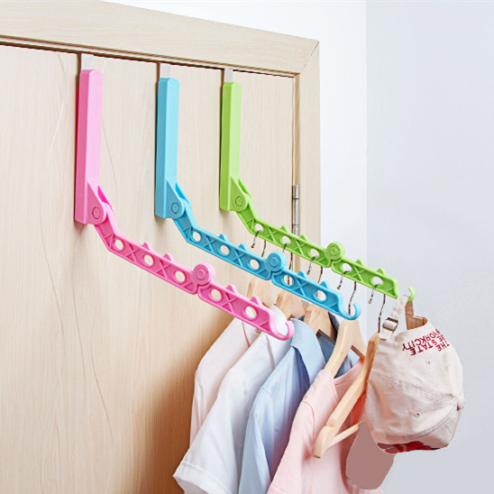 日式室内免打孔可折叠衣服晾晒杆门后单杆简易挂衣杆晾衣挂架