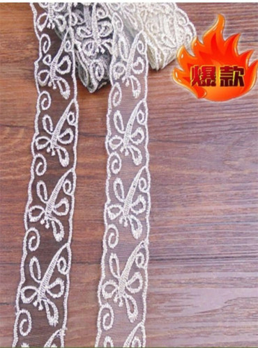 gold and silver silk stabilized yarn embroidery lace
