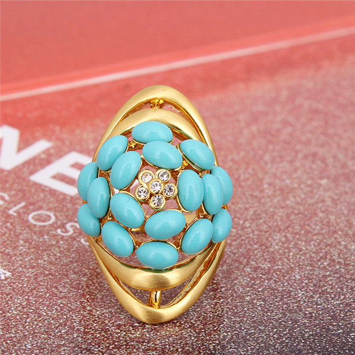 18K金拉丝韩版菱形时尚大气绿松石戒指