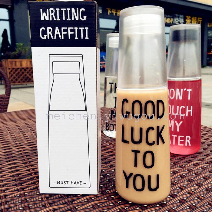 韩国日系创意简约汽水瓶英文字母潮流塑料随手
