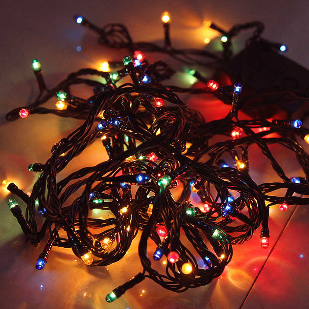 圣诞树装饰灯 10米100头彩色米灯串灯 圣诞彩灯灯串