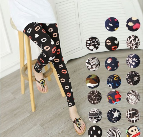 New High Ethnic Print Color Painted Cartoon Flower Leggings Women‘s Foreign Trade Flower Pants
