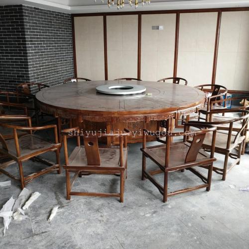 lishui quzhou hotel box solid wood carved electric dining table retro solid wood dining tables and chairs