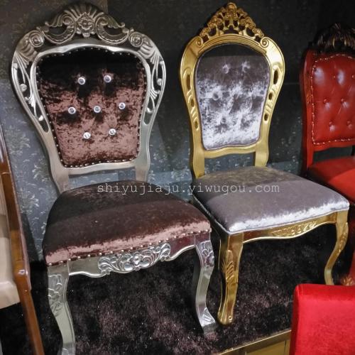 zhejiang hotel compartment solid wood chair solid wood carved dining table and chair luxury gold foil oak chair