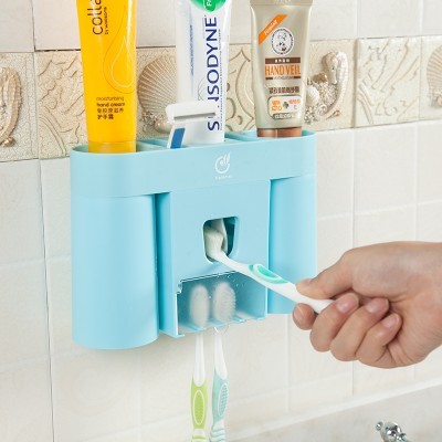 strong viscose toothbrush holder washing set creative multi-functional wall-mounted automatic toothpaste dispenser with mouthwash cup