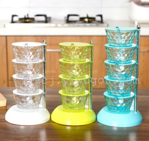 Rotatable vertical circular seasoning box with spoon, five-layer crystal rotating seasoning box material, seasoning jar pic 3