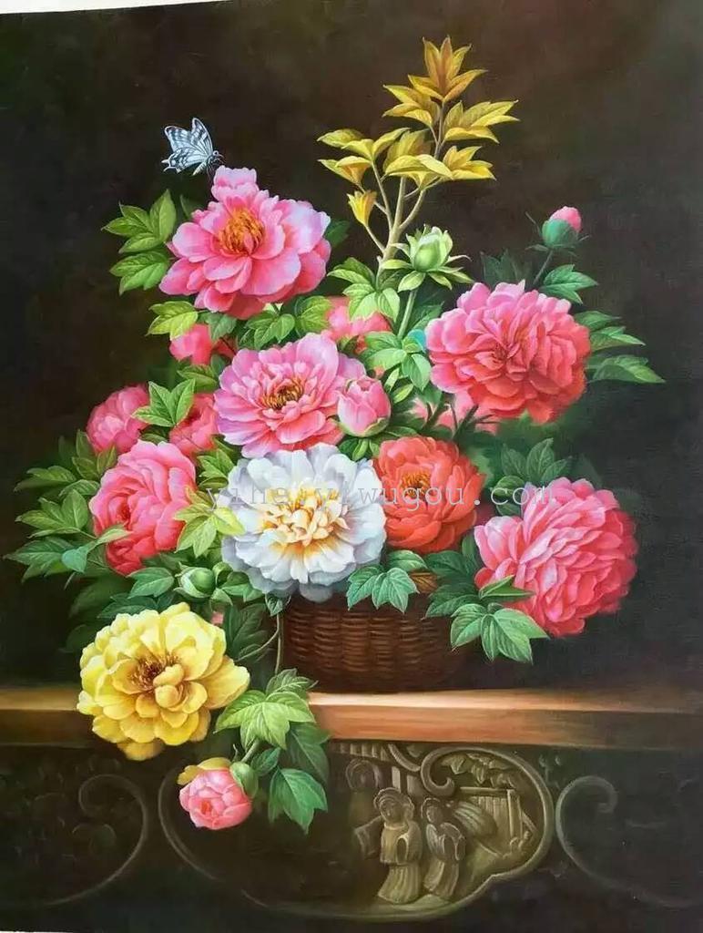 超级写实花卉油画 富贵花开油画 60x120 现代古典花卉