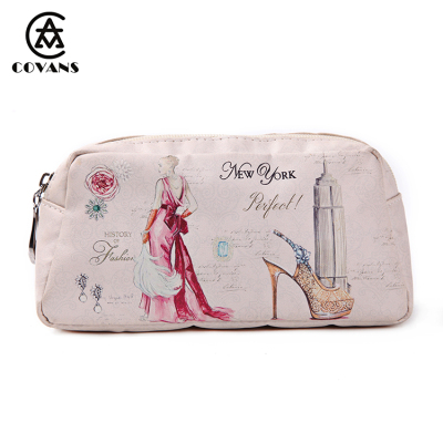 Sales in Europe and America PU retro fashion leather printing ladies cosmetic bag hand bag wash bag customized wholesale