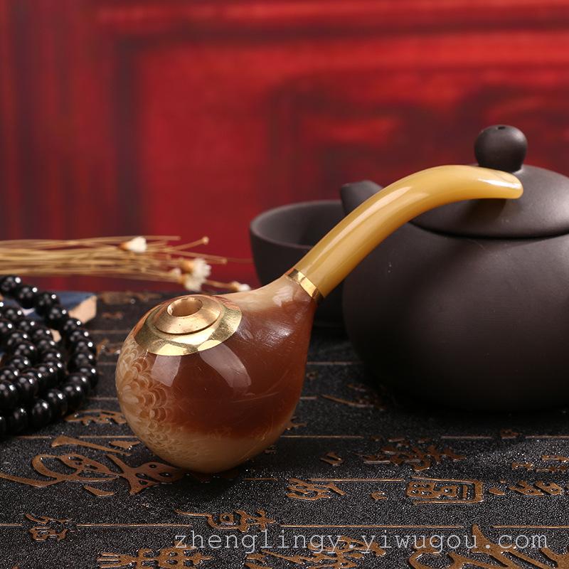 鑫玉堂 携式过滤型环保牛角大号两用烟斗 高级循环