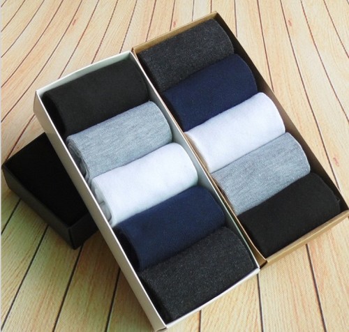 autumn new socks boxed solid color tube socks men‘s casual business cotton socks