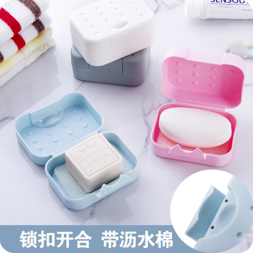 Travel Portable with Lock with Lid Soap Dish Sealed Waterproof Soap Holder with Absorbent Sponge Mat Face Washing Soap Box