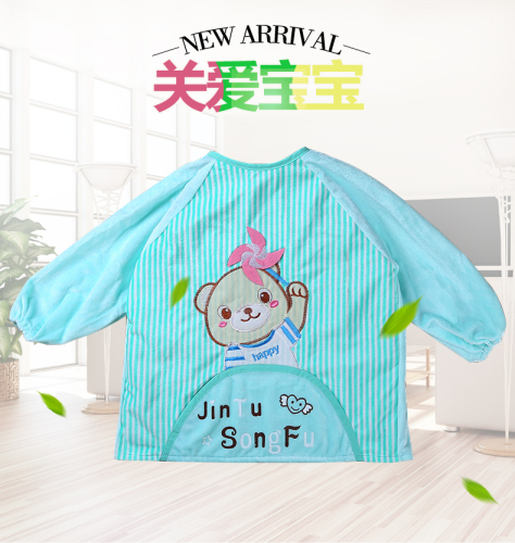 baby coverall soft anti-dressing children‘s apron autumn and winter waterproof baby eating clothes kindergarten protective clothing pocket coat