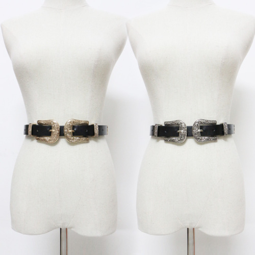 European and American Double Buckle Vintage Belt Adjustable Women‘s Fashion Belt Fashion Bag