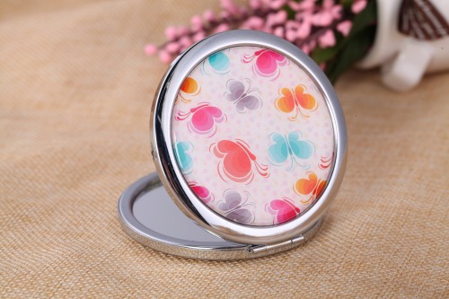 factory hot sale stainless steel sweet cute butterfly series pocket mirror small round mirror mini makeup mirror wholesale