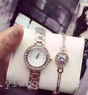 Megaliexpress factory direct sale two piece set of steel bracelet with diamond lady watch quartz fashion watch