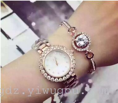Megaliexpress factory direct sale two piece set of steel bracelet with diamond lady watch quartz fashion watch