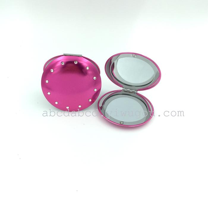 高档贴钻化妆镜子 圆形双面折叠化妆镜 欧式随身铝镜详情3