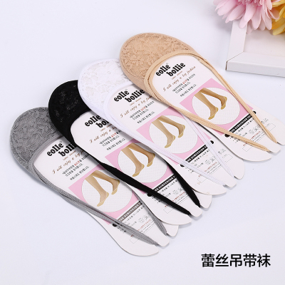 Lace Garter head classic stealth cotton socks ballet comfort shallow mouth half palm design socks