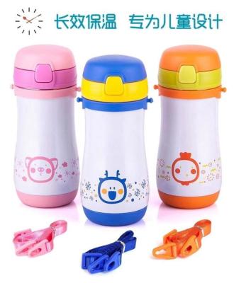 Children with Straw cup creative cute cartoon stainless steel mug portable leak proof baby bottle