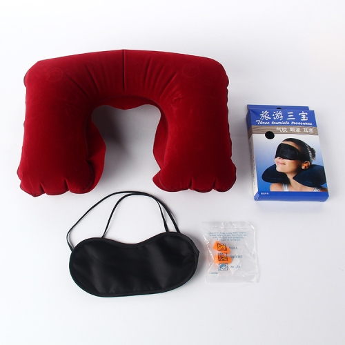 Factory Direct Sales Flocking Inflatable Pillow Three-Piece Set Travel Three Pieces Neck Pillow