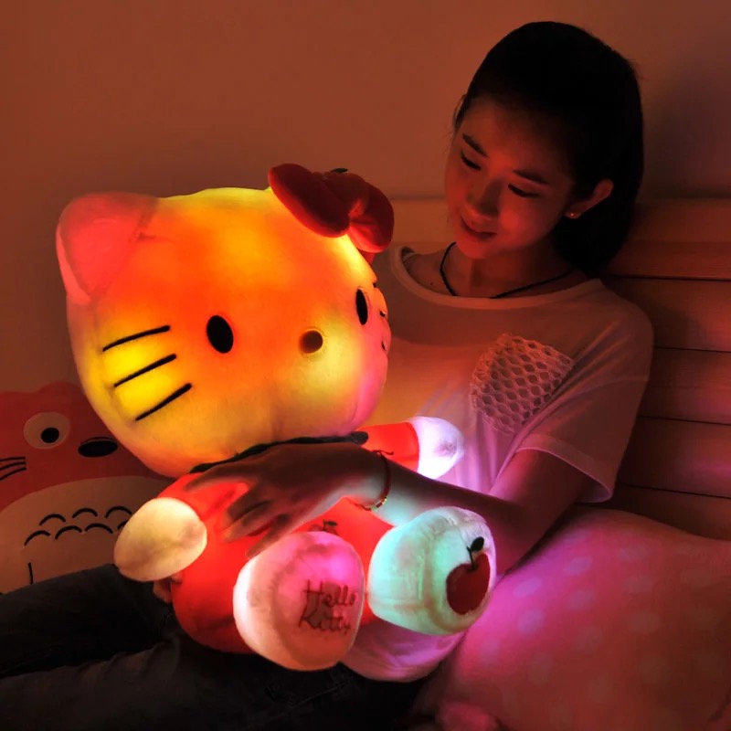 七彩led发光hello kitty 公仔kt猫 毛绒玩具毛绒公仔