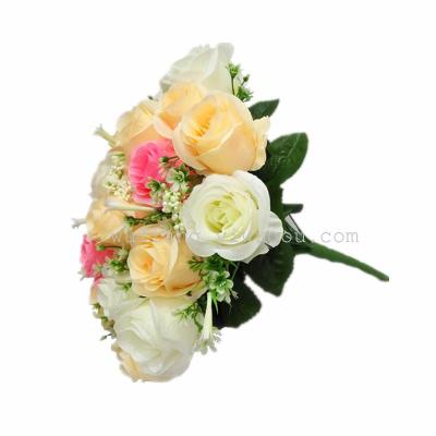 Artificial silk flower high-end wedding bride holding flower simulation decorations 24 happy rosebud