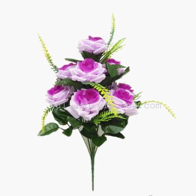 Artificial silk high-end wedding venue layout and decoration simulation rose 10 head small sharp edge.