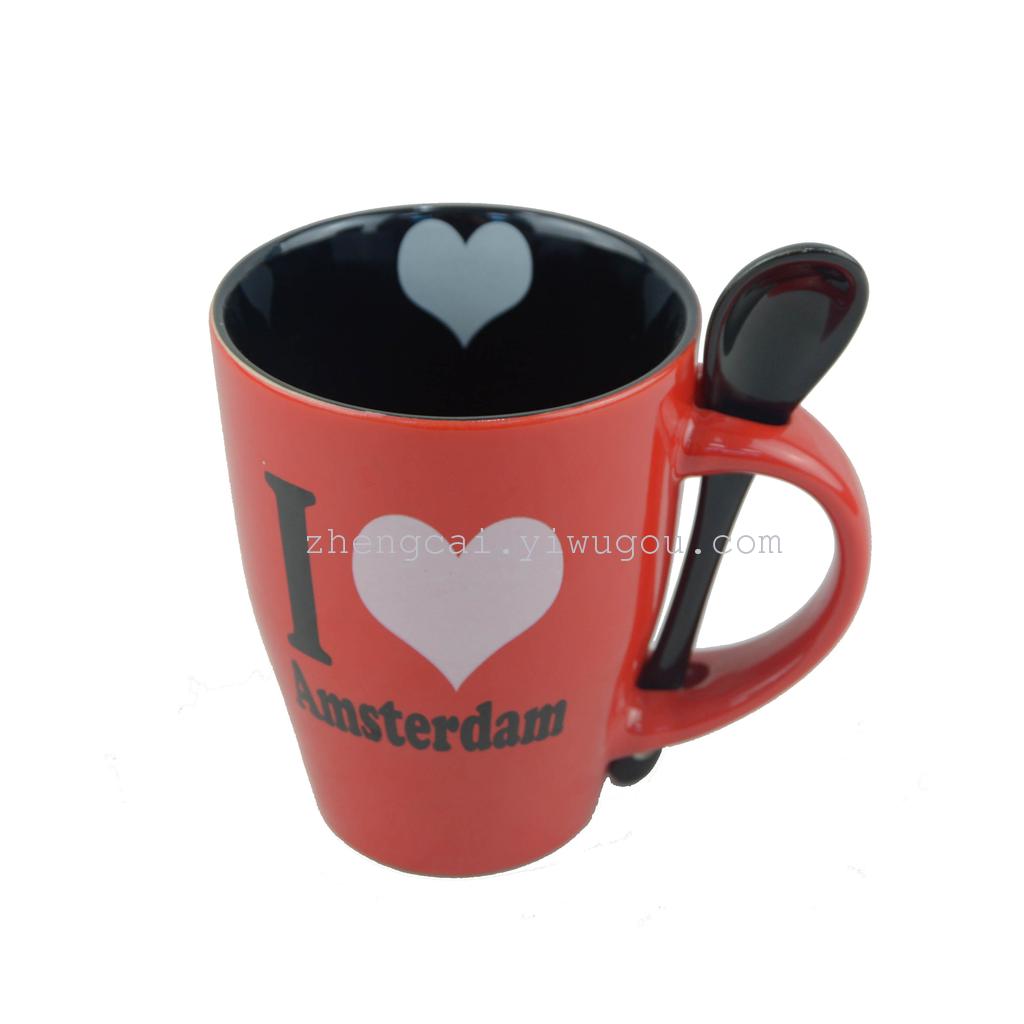 陶瓷咖啡杯带勺