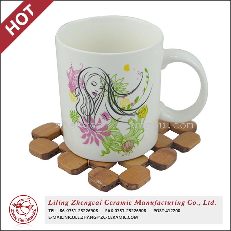 11盎司白色陶瓷马克杯美女图案
