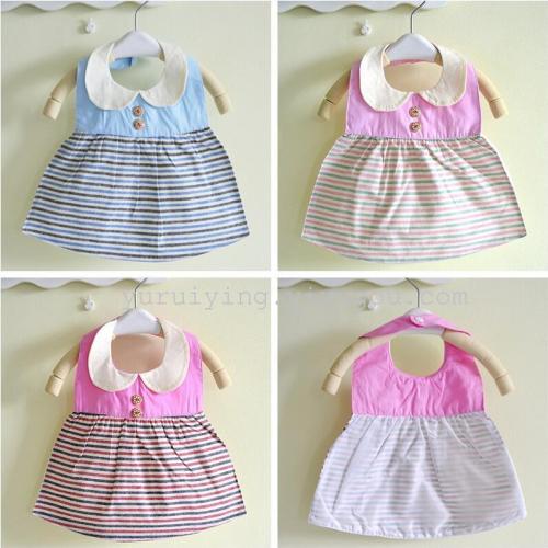 Babies‘ Apron Baby Saliva Pocket Sleeveless Striped Waterproof Bib Factory Direct Sales Foreign Trade Export