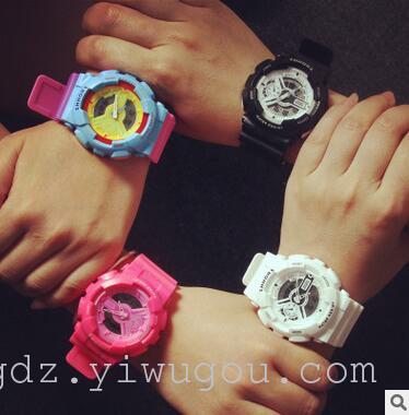 Li is the same type of double sport waterproof large dial watch candy color jelly fluorescent color electronic watch