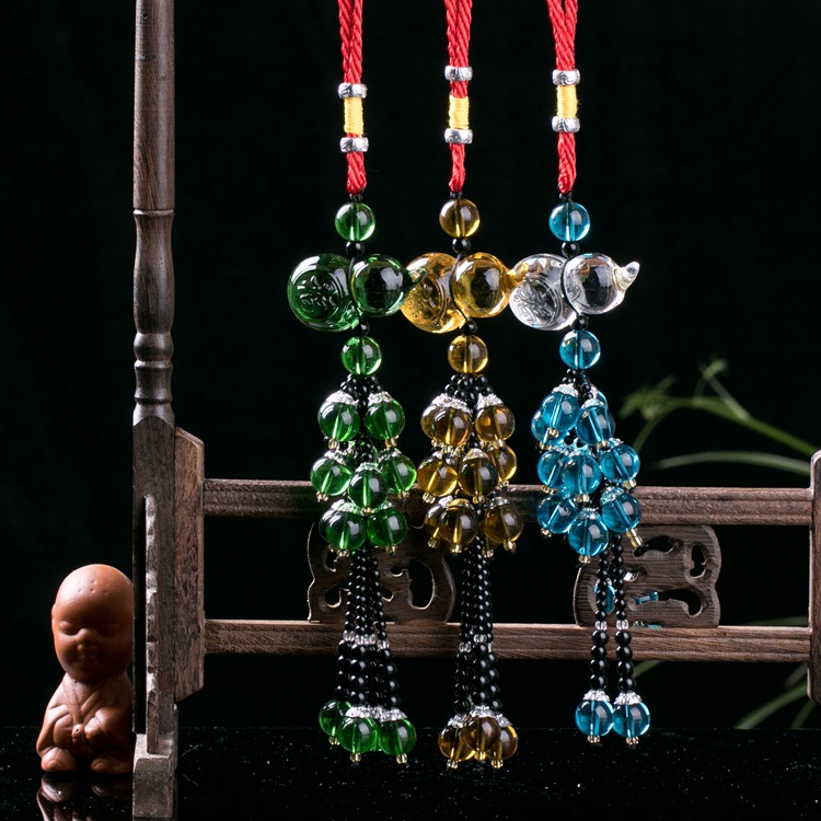 水晶葫芦汽车挂件刻福禄招财辟邪保平安车挂