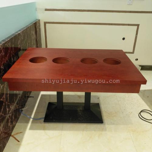 Zhejiang Hangzhou Hot Pot Restaurant Tables and Chairs Artificial Marble Table Theme Restaurant Solid Wood Hot Pot Table