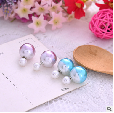 Korean fashion pearl double color double size bead earrings jewelry wholesale trade