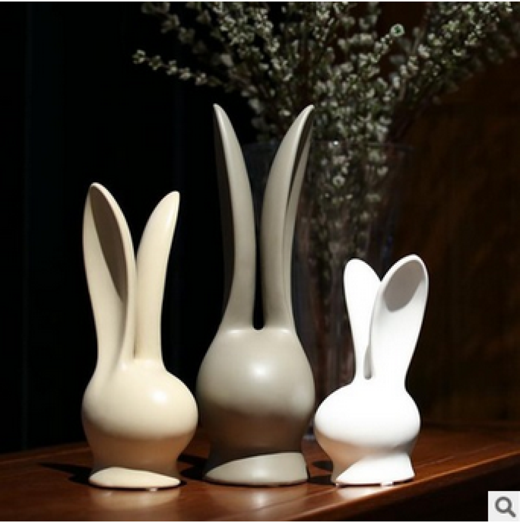 北欧风格抽象动物摆设 软装陶瓷摆件三件套 新房现代装饰工艺品