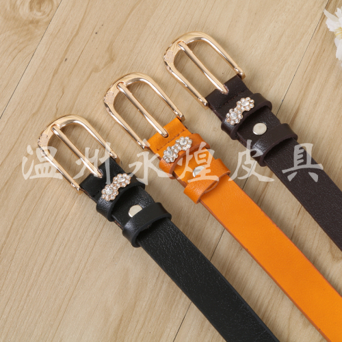 2.5cm Women‘s Single Layer Cowhide Alloy Pin Buckle Spot Drill Decorative Belt Belt