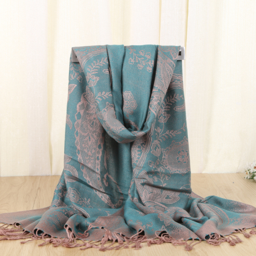 factory direct selling two-tone pattern short tassel decoration fashion jacquard scarf