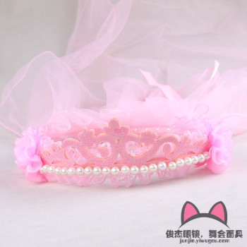 儿童粉皇冠头纱女童头花披纱公主花环装饰头饰