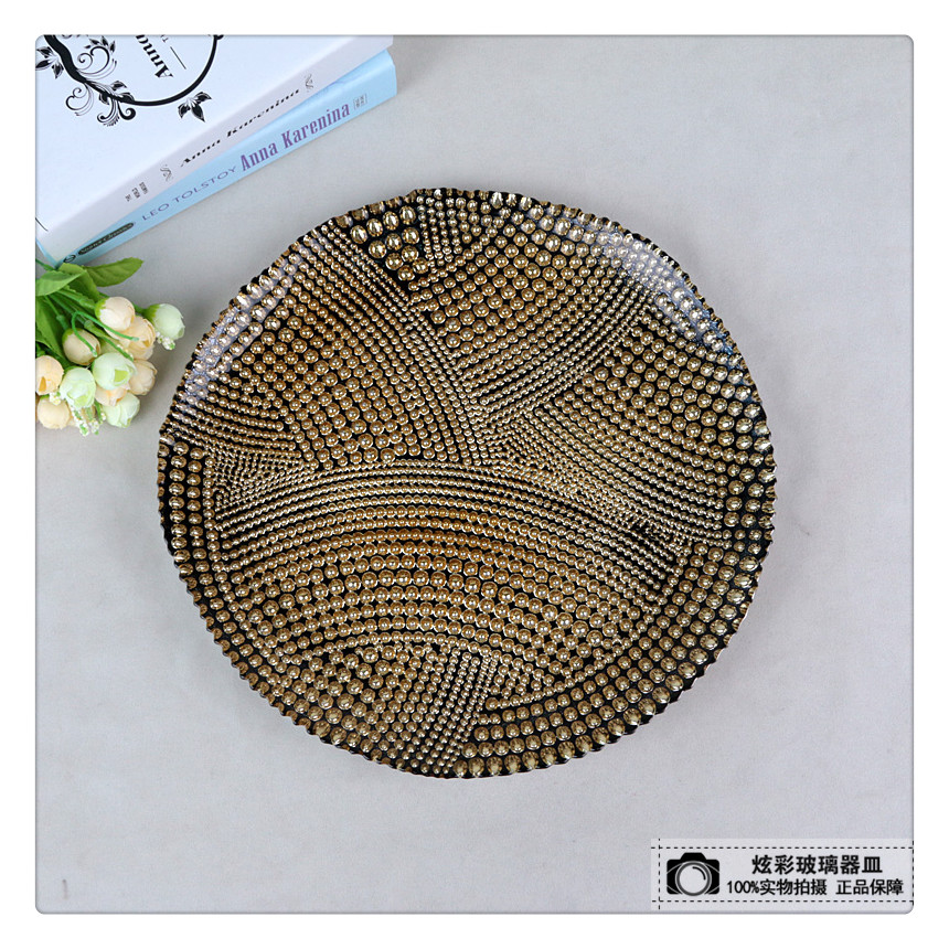 盘子 新款圆形餐盘果盘 玻璃盘子 彩色电镀 来样生产