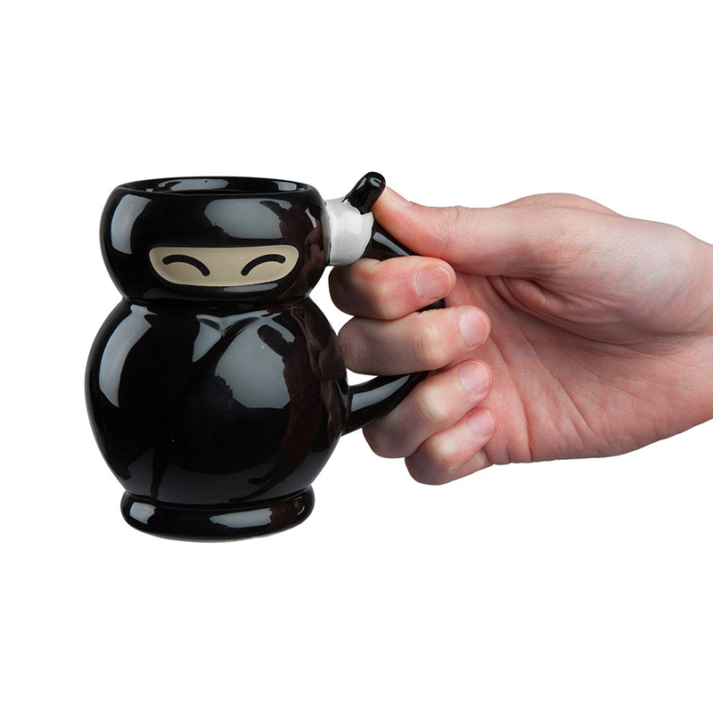 新款创意背剑忍者杯 咖啡马克杯 黑色小人忍者杯