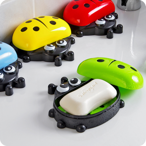 creative cartoon soap box ladybug soap box with lid dustproof toilet bathroom plastic draining soap box soap tray