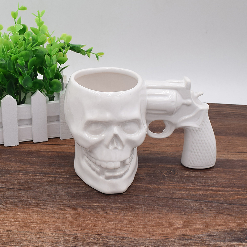 陶瓷骷髅手枪杯 鬼头定制礼品水杯 创意咖啡马克杯