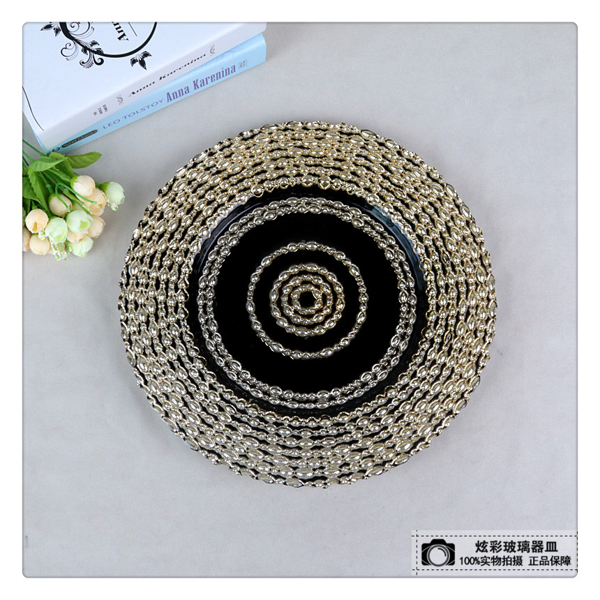 电镀玻璃盘子 孔雀闻彩色玻璃果盘 宴会 婚庆