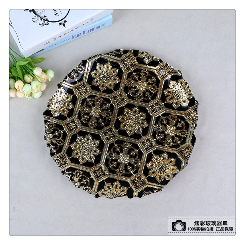 电镀玻璃盘子 孔雀闻彩色玻璃果盘 宴会 婚庆 典礼专用果盘