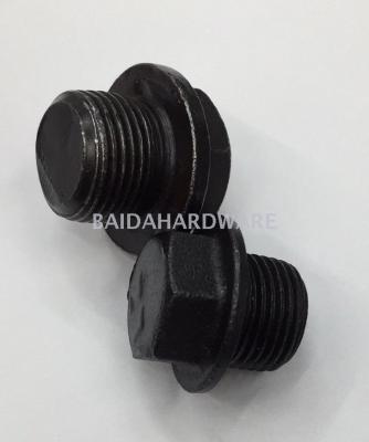 Black galvanized oil plug screw.