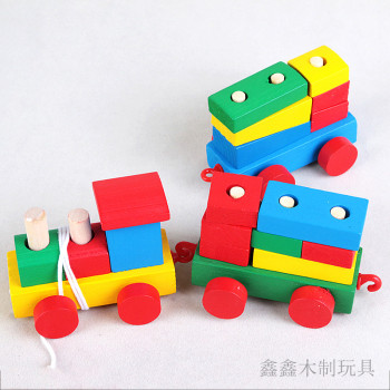 儿童玩具积木木制小火车模型木质积木儿童礼物益智