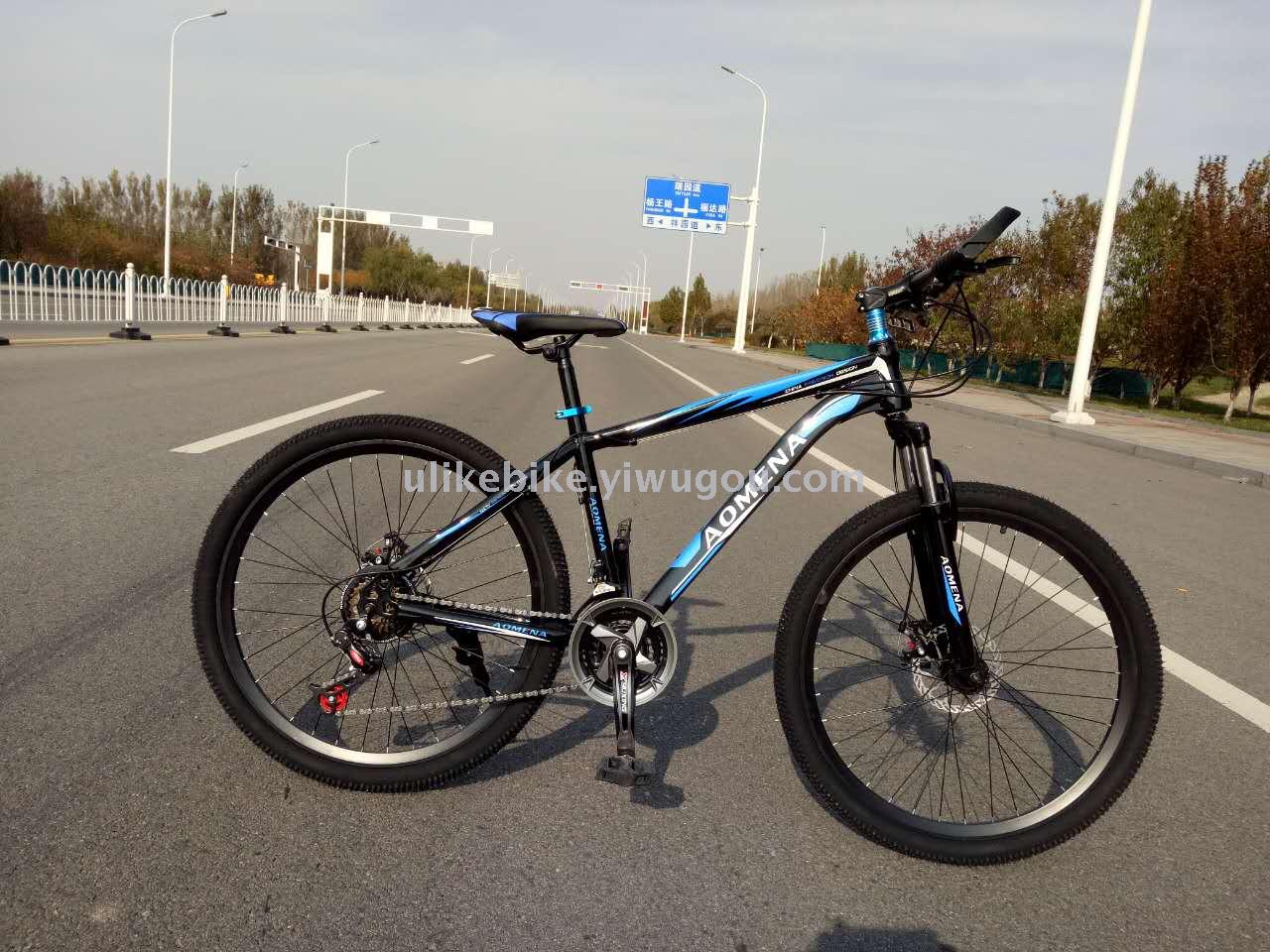 dark blue mountain bike