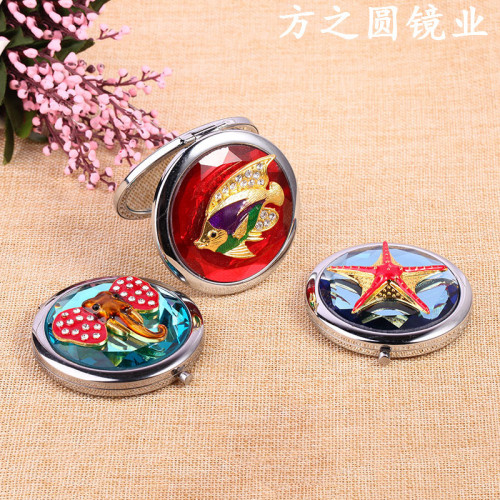 carry-on cosmetic mirror portable stainless steel mirror women‘s makeup mirror round mini folding mirror factory direct sales